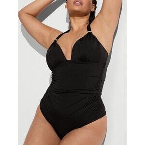 Victoria’s Secret Harlow One Piece Swimsuit M Black Ruched Push Up Halter